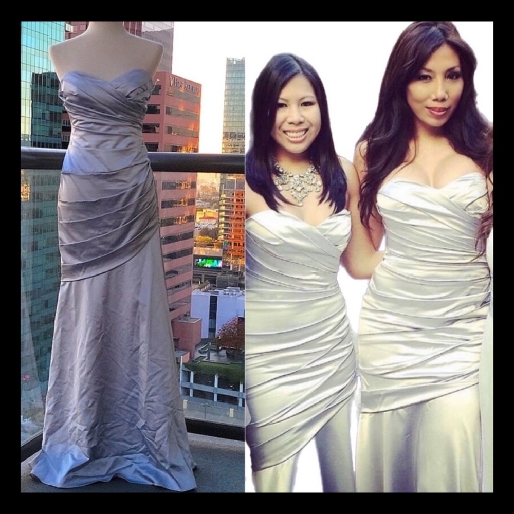 David's Bridal Bridesmaid Charmeuse Draped Strapless Dress - Size 4 Check Photos